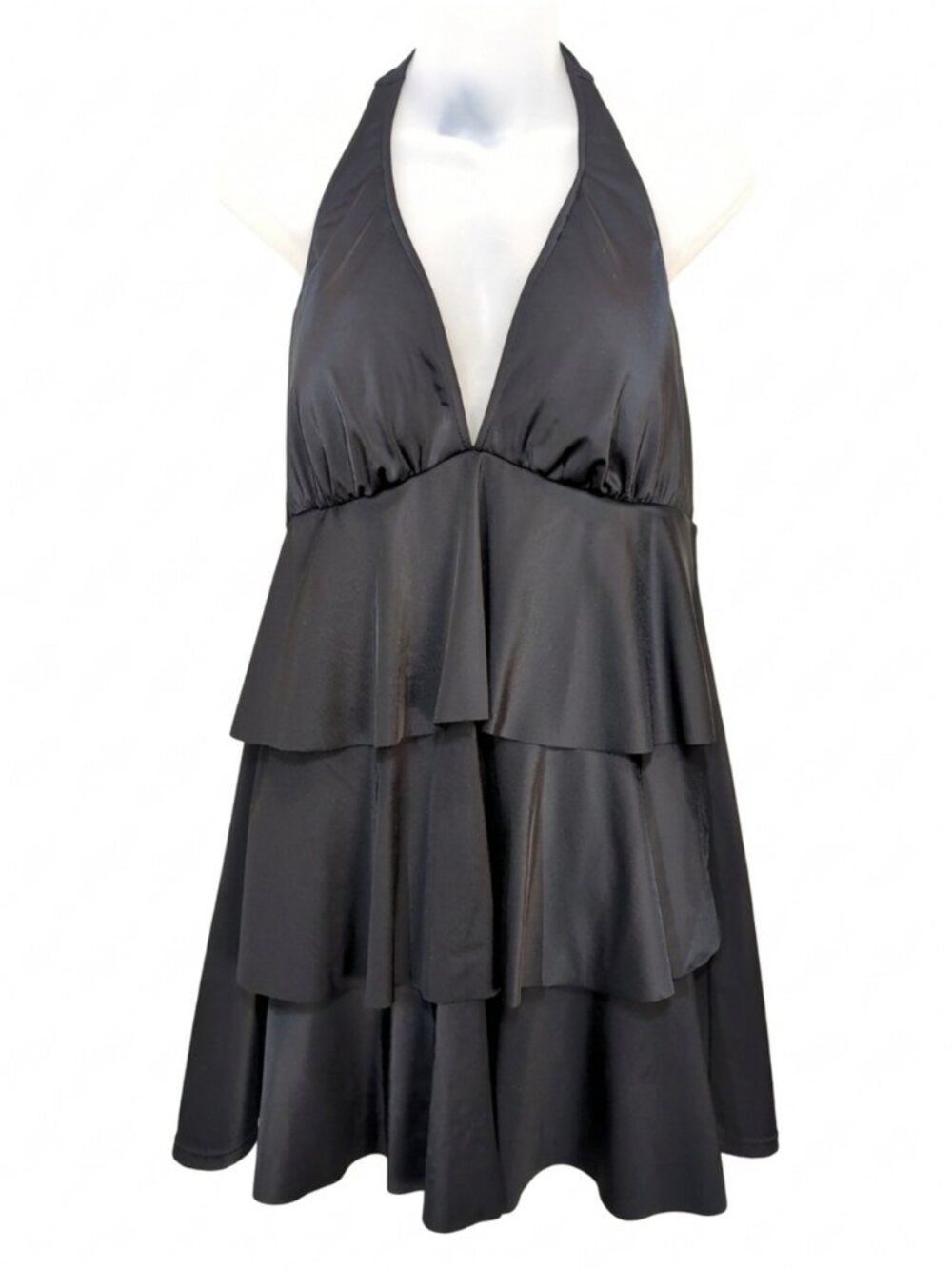 Mainstream Tiered Halter Swim Dress Size 18 Black Flattering Skirted One Piece